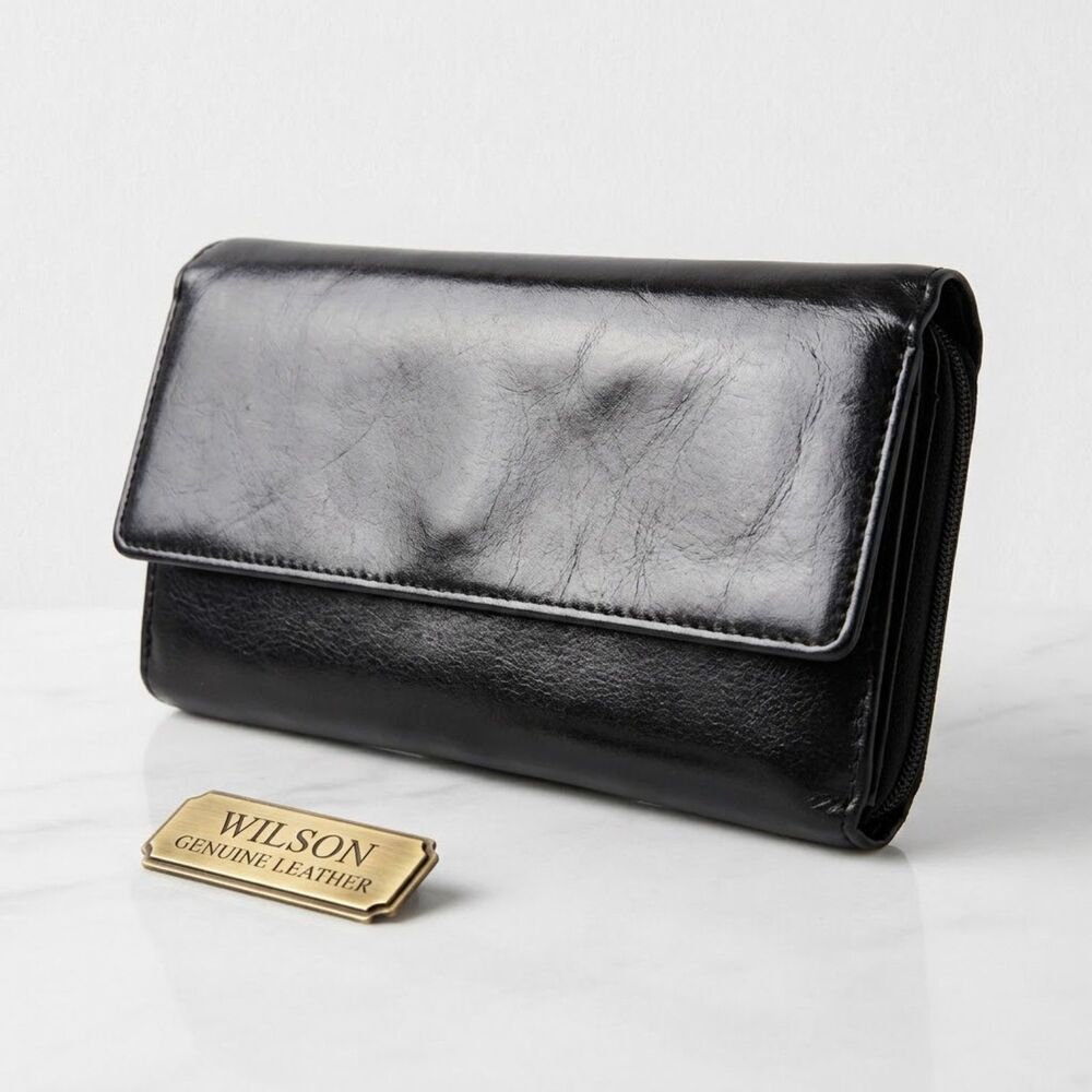 VTG Wilson Smooth Full Grain Leather Black Clutch Wallet Clutch Billfold